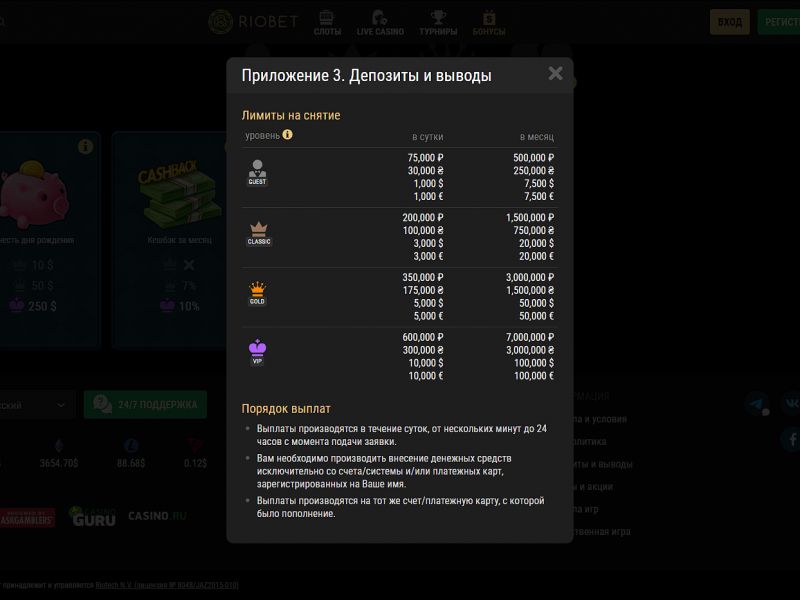 Способы пополнения и вывода средств